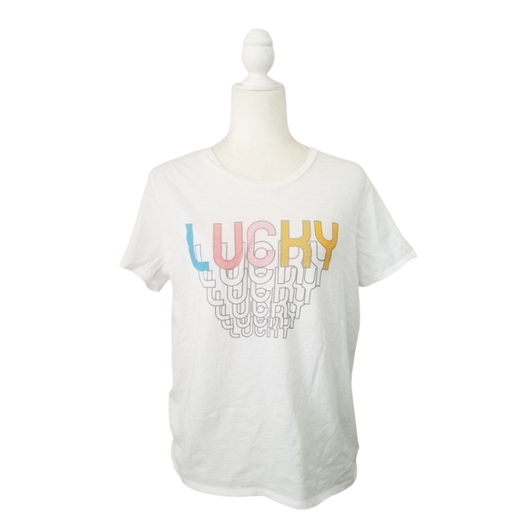 Lucky Brand Tops - Lucky Brand white Lucky multicolor graphic print t-shirt size L